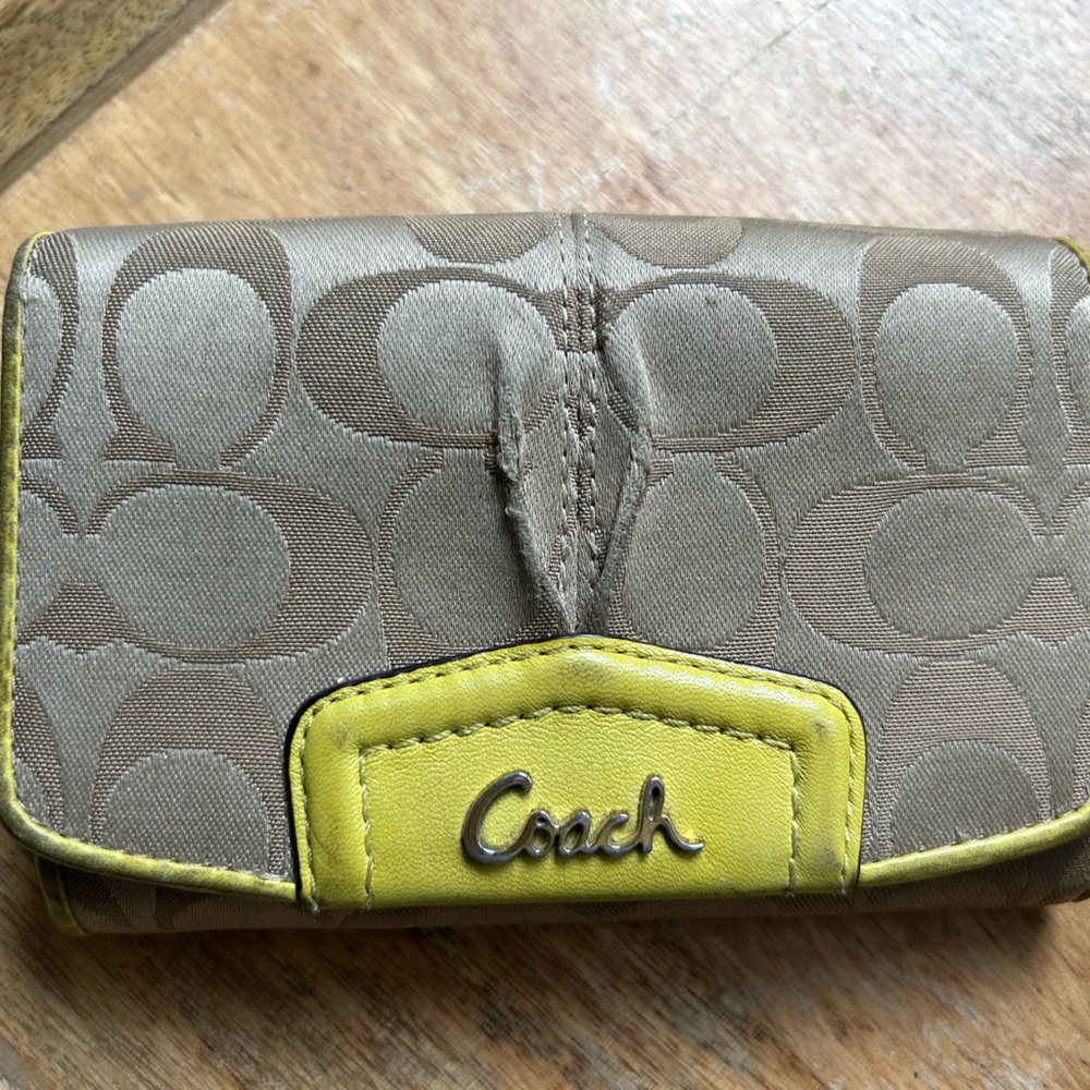 Coach Tan and Yellow Signature Wallet